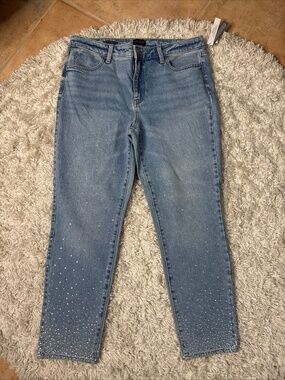 Talbots Womens Size 12 Slim Ankle Denim Jean Rhinestone Embossed Stretch Cotton